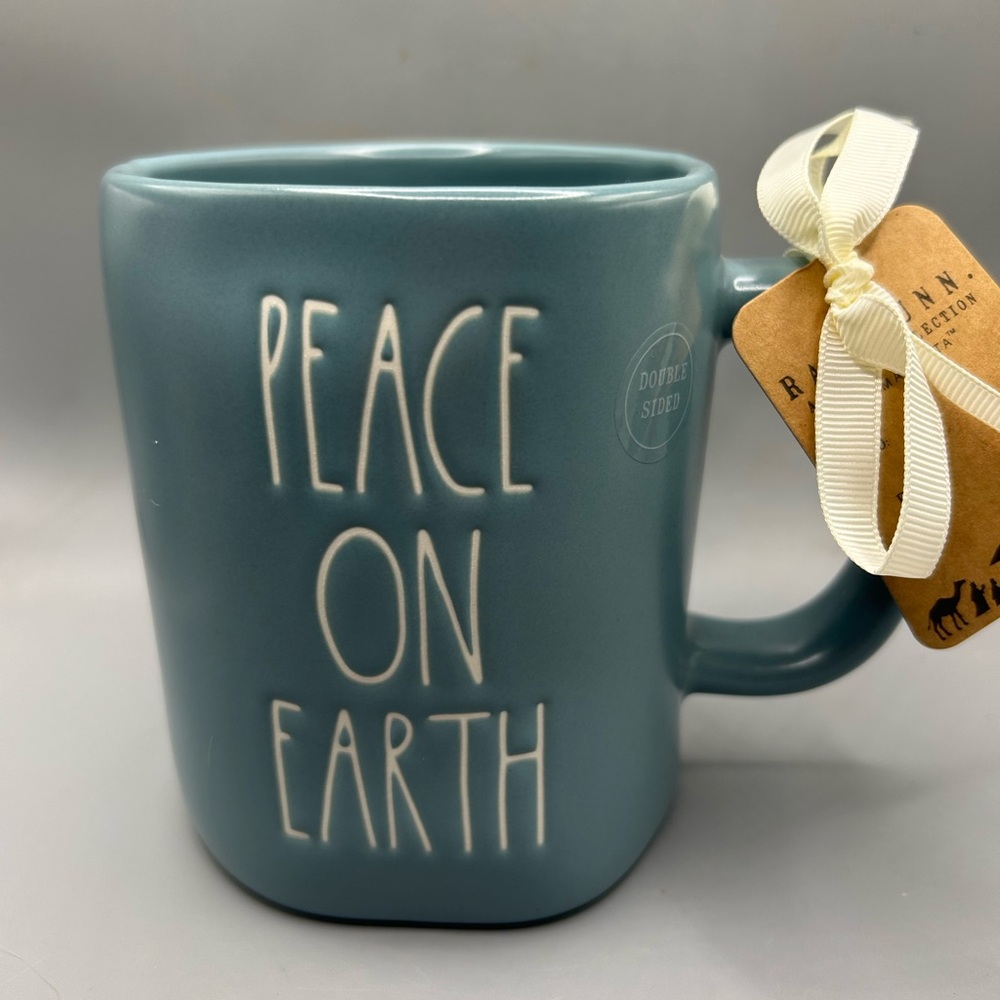 Rae Dunn PEACE ON EARTH Blue Christmas Mug With Angel Farmhouse NEW